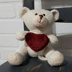 Cream Teddy Bear with Red Heart